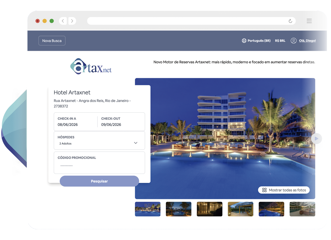 Website hoteleiro Artaxnet moderno para hotéis, pousadas, hostels, anfitriões e aluguel por temporada