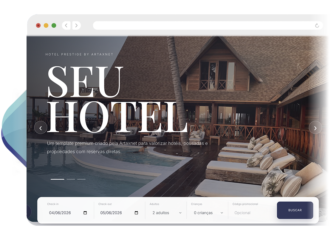 Website hoteleiro desenvolvido pela Artaxnet com motor de reservas e foco em SEO